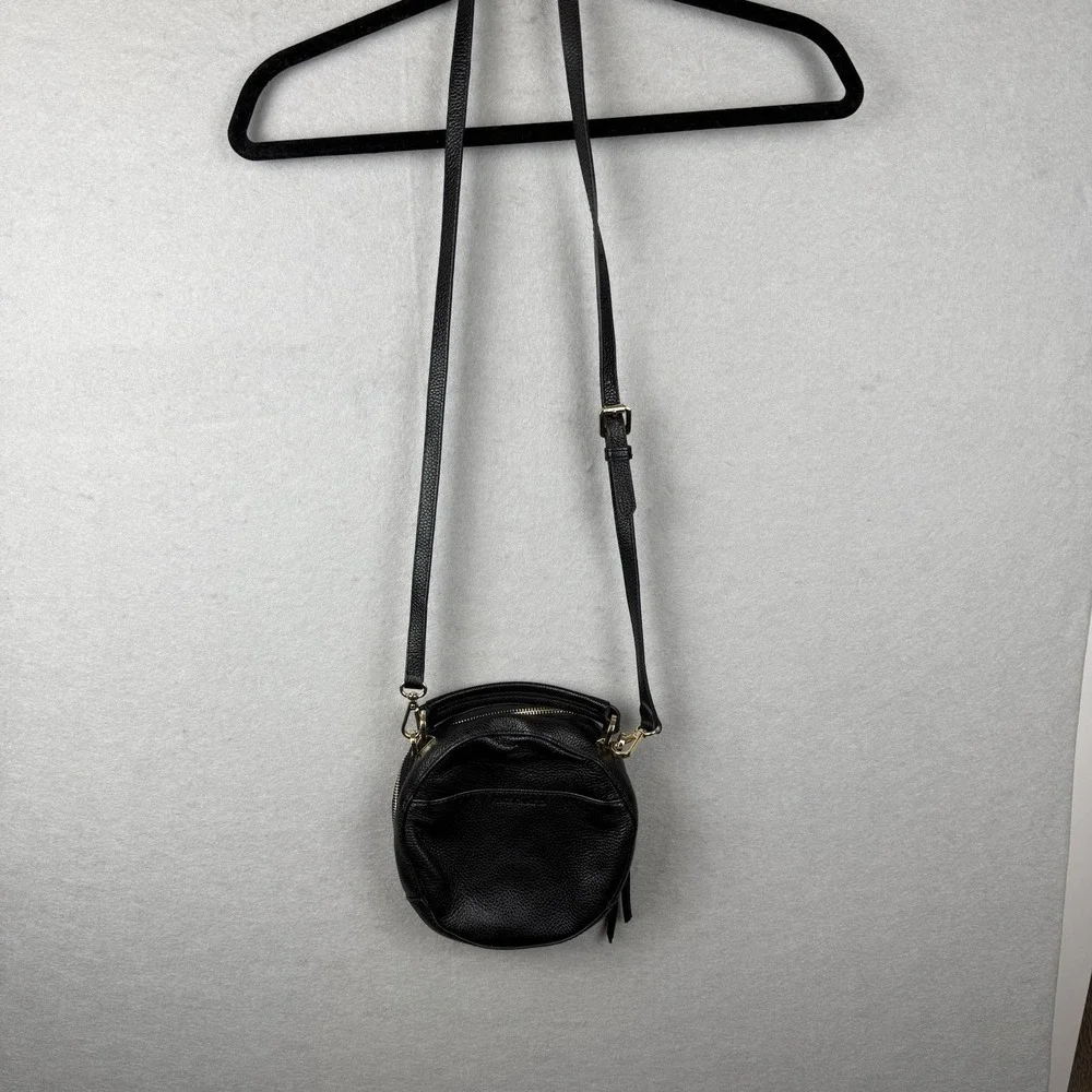 Vince Camuto Black Pebbled‎ Leather Round Crossbody Bag Gold Hardware Top Handle